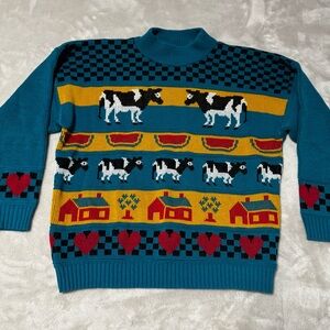 Vintage Country Cows Sweater Watermelons Hearts Checkerboard by Private Eyes